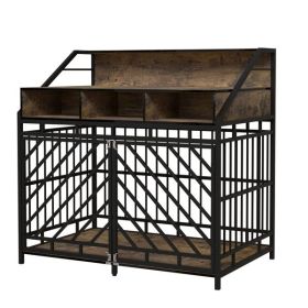 43.3 inch Dog Cage Furniture for Large Dogs,Wooden Dog Crate with Divider,Double Door Dog Kennel with Three Drawers Storage