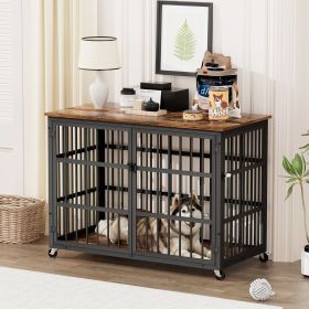 Furniture style dog crate wrought iron frame door with side openings, Rustic Brown, 43.3''W x 29.9''D x 33.5''H.