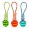 Dog Toys Treat Balls Interactive Hemp Rope Rubber Leaking Balls For Small Dogs Chewing Bite Resistant Toys Pet Tooth Cleaning Bite Resistant Toy Ball